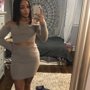 Furry light purple skirt set